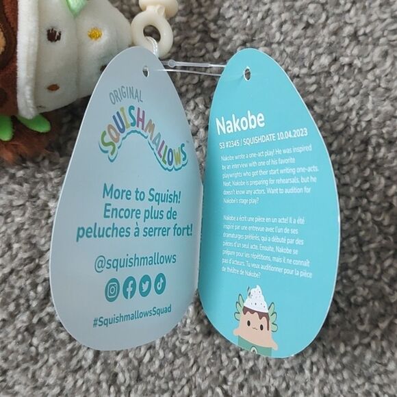 New With Tags Squishmallow 3.5" Nakobe The Axolotl Latte Plush Clip - Picture 7 of 12